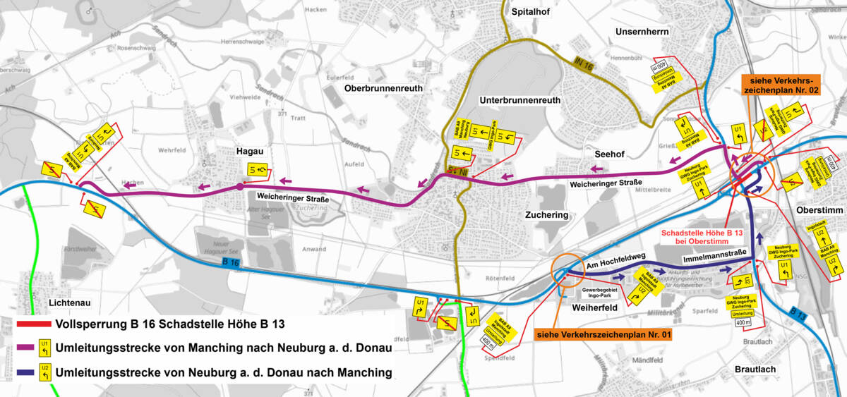 Vollsperrung B 16 westlich Oberstimm am Samstag, 18.04.2026 ab 7 Uhr