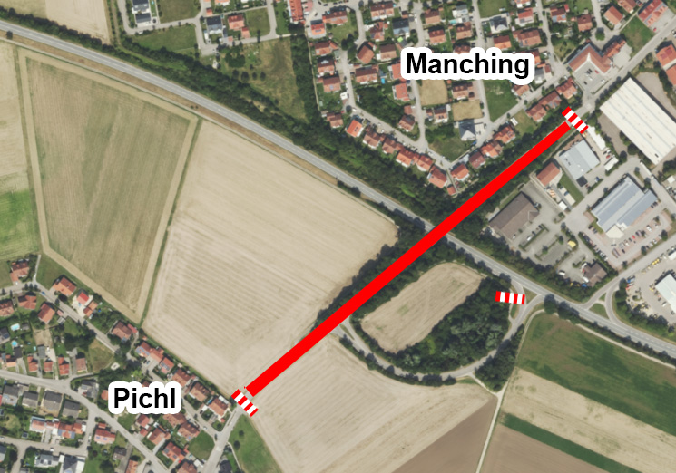 Straßensperrung zwischen Manching und Pichl Auffahrt B16