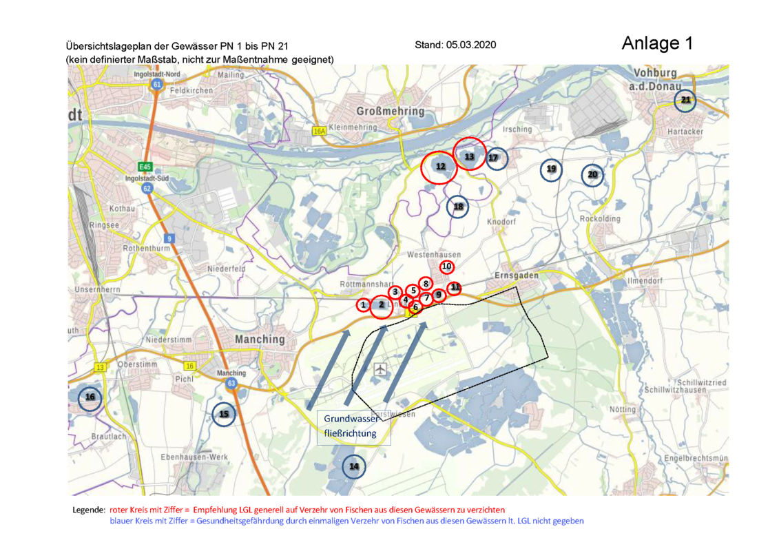 Übersichtslageplan der Gewässer PN1 bis PN21